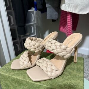Braided Strap Beige Heels